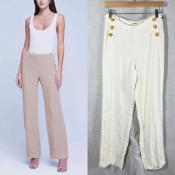 L’AGENCE Pants - L’AGENCE Dee High Rise Sailor Linen Pants Bone color Size 25